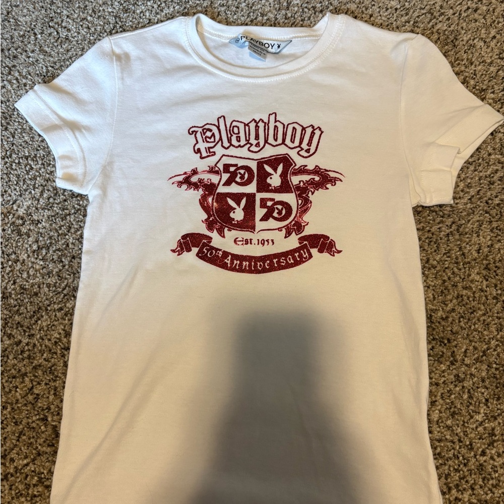 Y2K Playboy White Graphic Tee